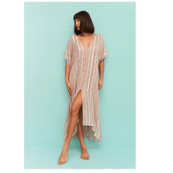 PitUSA Metallic Striped Kaftan in Mauve Size Petite - Picture 5 of 6
